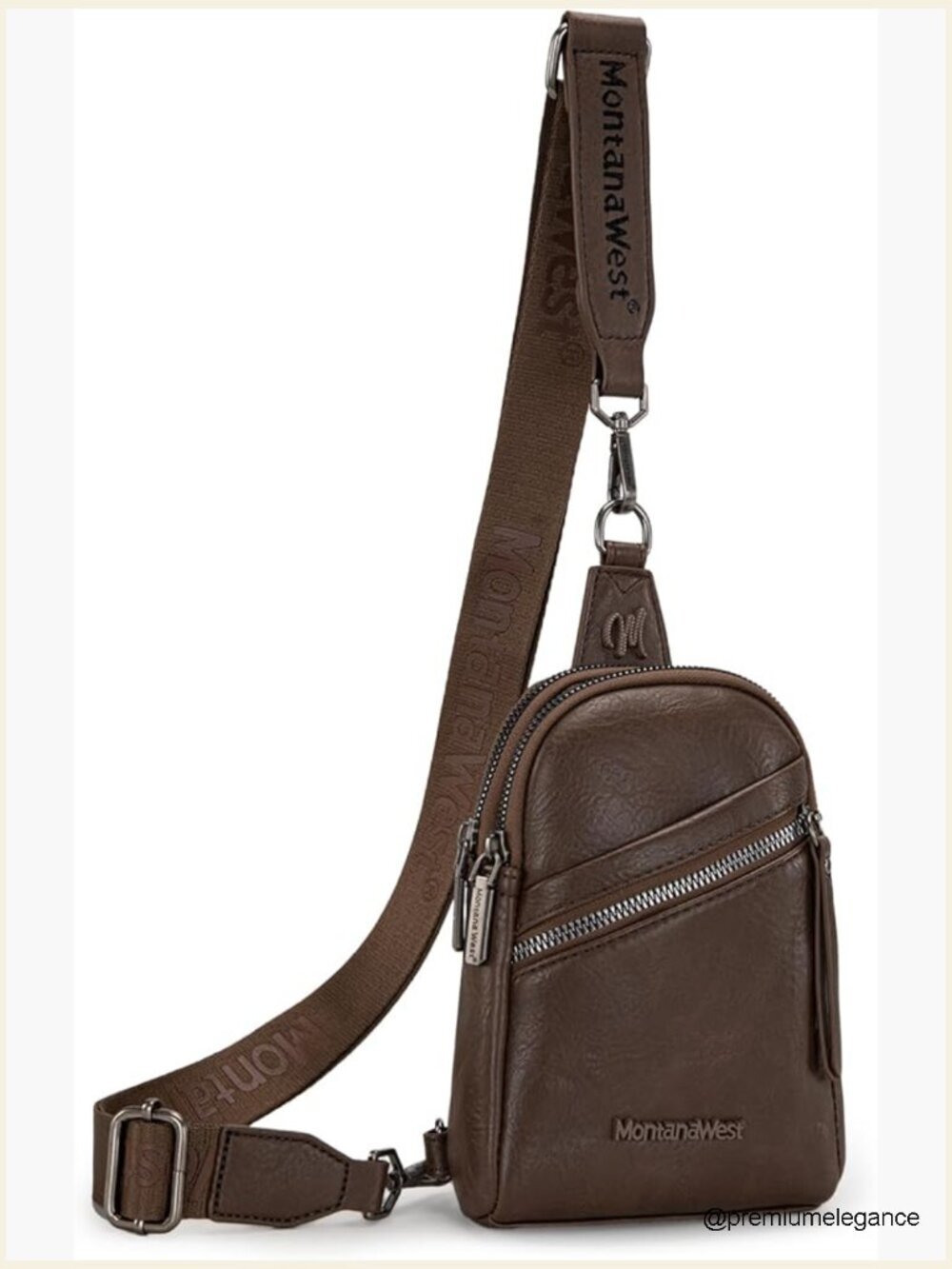 Small Adjustable Crossbody Sling Bag PU Leather Two Zip Compartments
